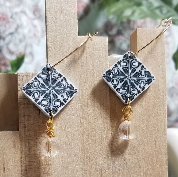 Handcrafted Polymer clay drop earrings - Picture 1 of 4